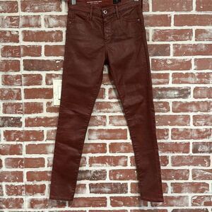 AG Adriano Goldschmied Farrah Skinny Ankle Leatherette Jeans Tannic Red Size 0R